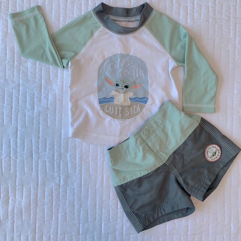 StarWars Baby Yoda GAP matching Swim Shorts and Rash-guard